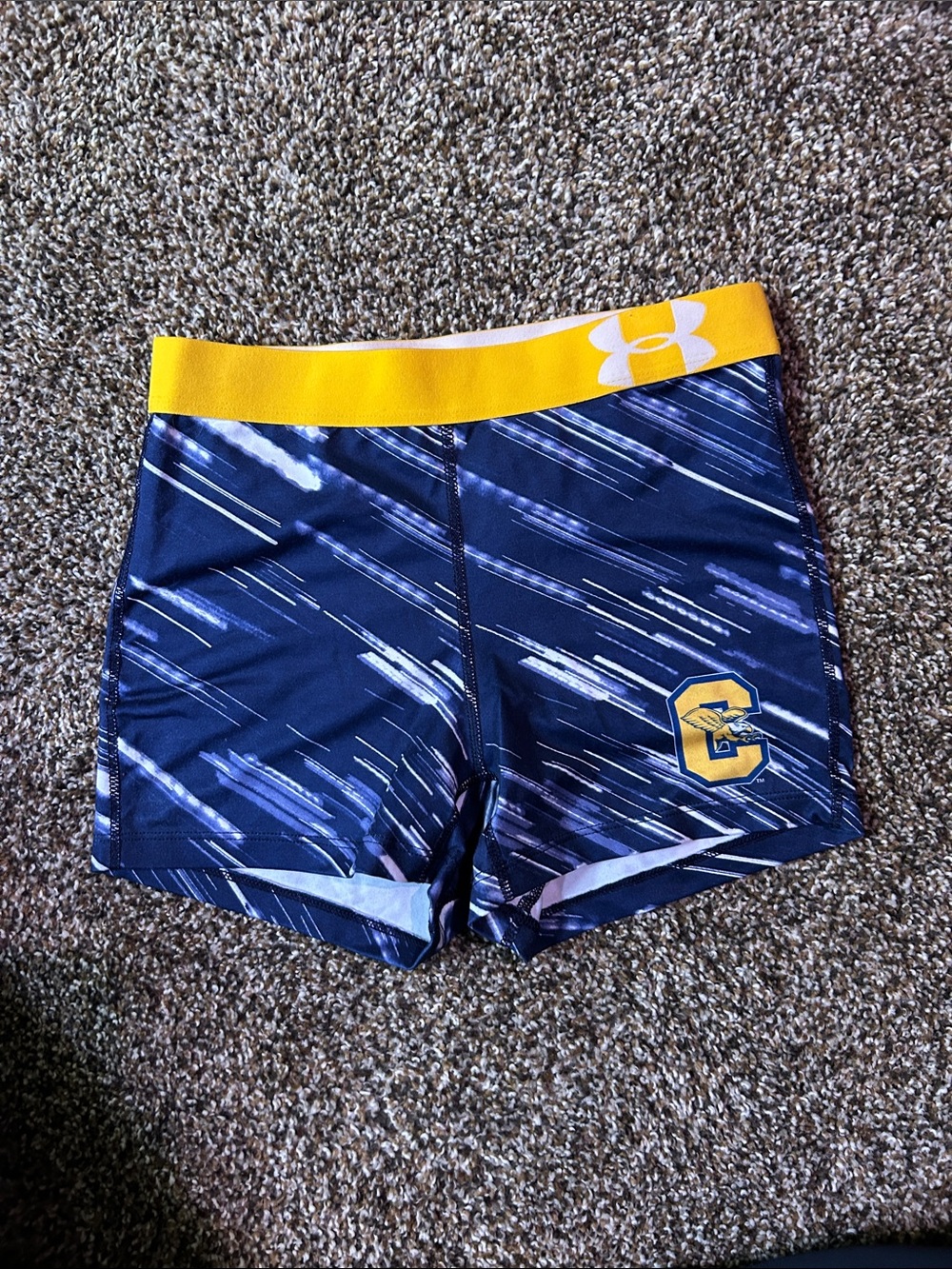 Under Armour Women's Navy Athletic Shorts with Yellow Waistband